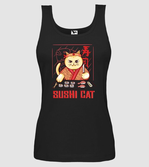 Pisică Sushi model negru pe tricou