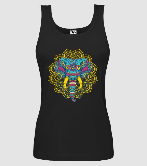 Elefant Mandala Colorat model negru pe tricou
