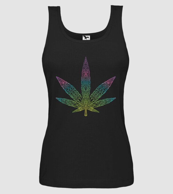 Frunză colorată de marijuana model negru pe tricou