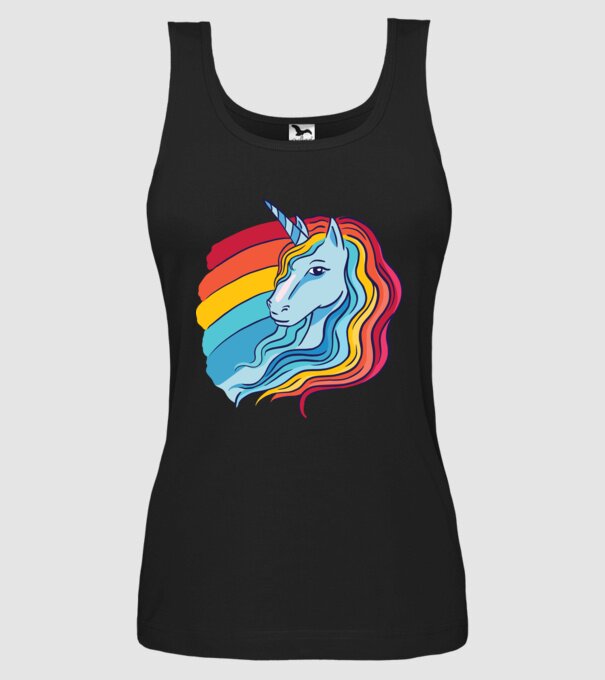 Unicorn cu Curcubeu model negru pe tricou