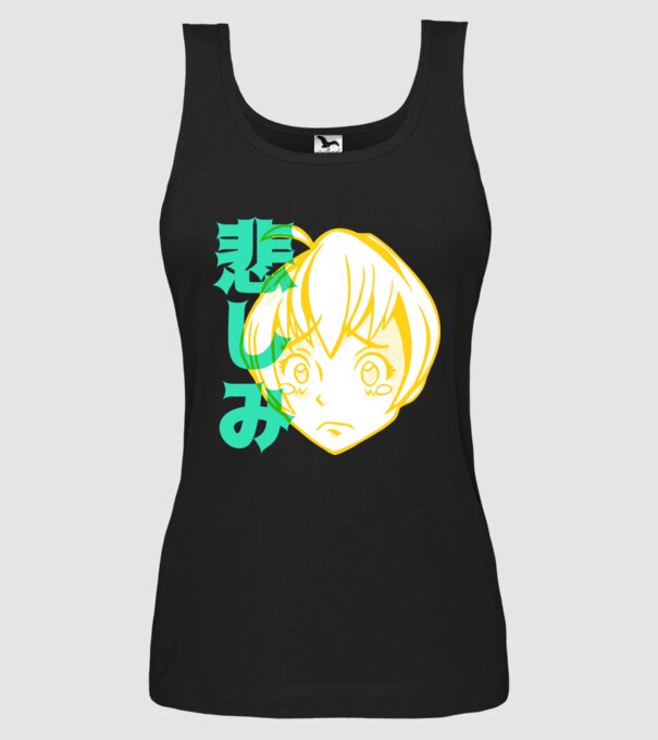 fată tristă Anime model negru pe tricou