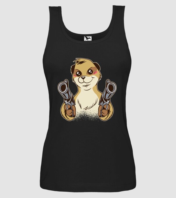 Suricată cu armă model negru pe tricou
