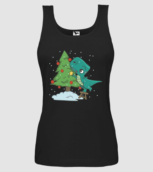 T-rex decorare pom de Crăciun model negru pe tricou