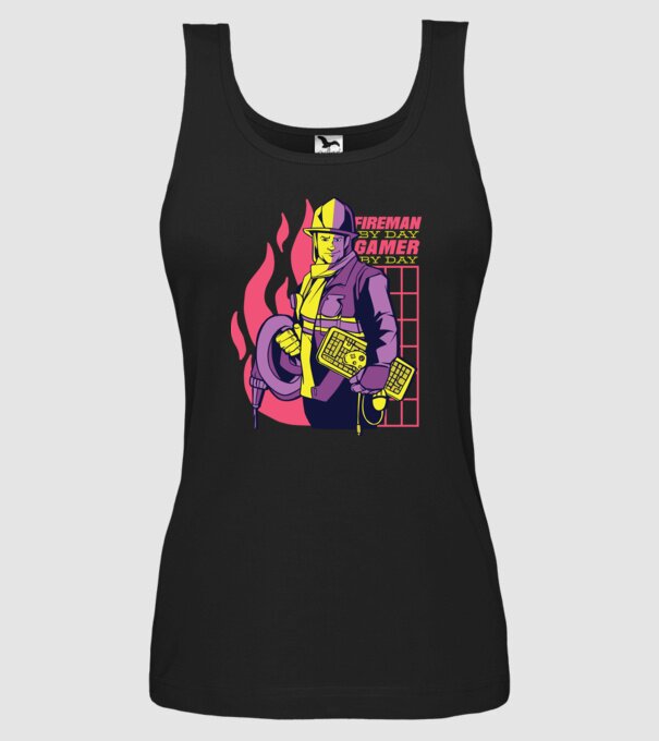 Pompier ziua, Gamer noaptea model negru pe tricou