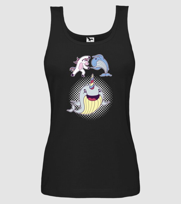 Unicorn Balenă Fuziune - Narval model negru pe tricou