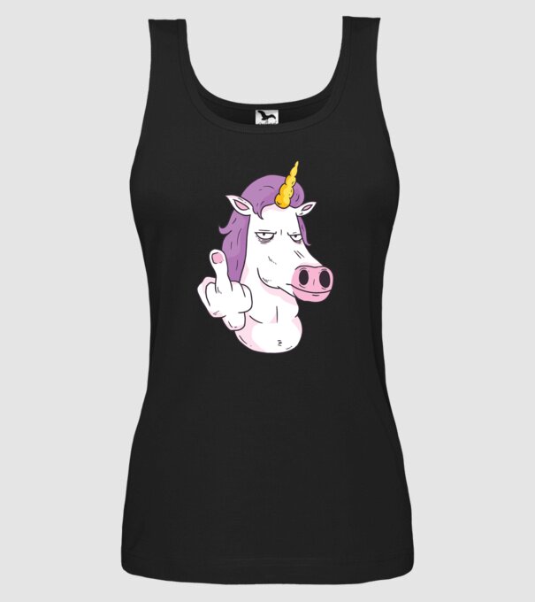 Unicorn arată degetul model negru pe tricou