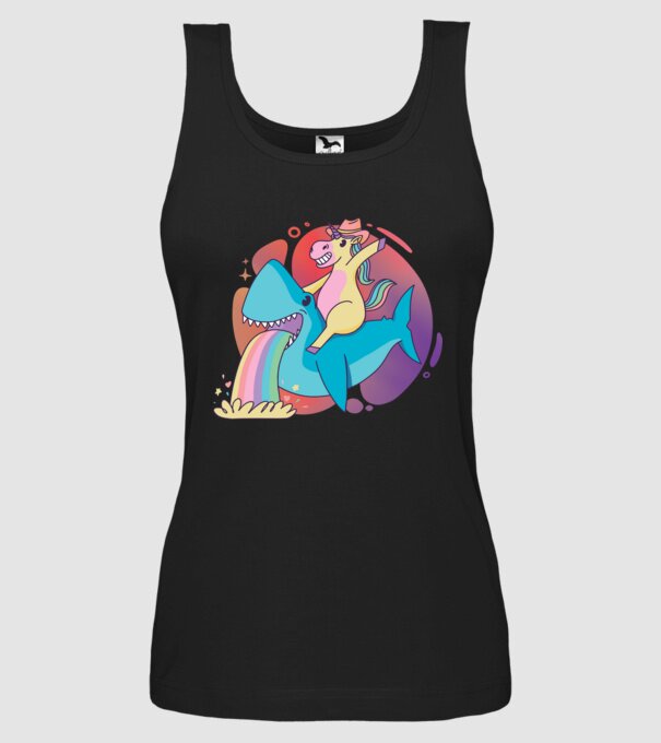 Unicorn pe rechin model negru pe tricou