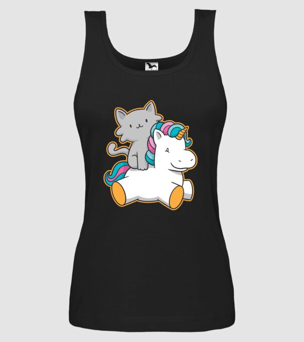 Unicorn Cu pisică model negru pe tricou