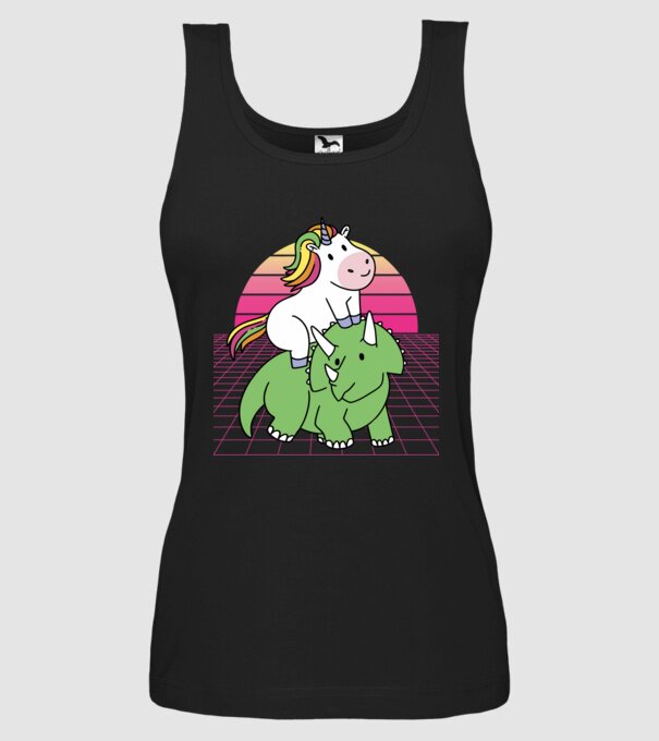 Unicorn pe dinozaur retro model negru pe tricou