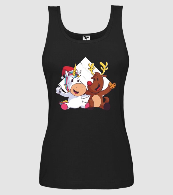 Unicorn și Ren prietenie tricou drăguț de Crăciun model negru pe tricou