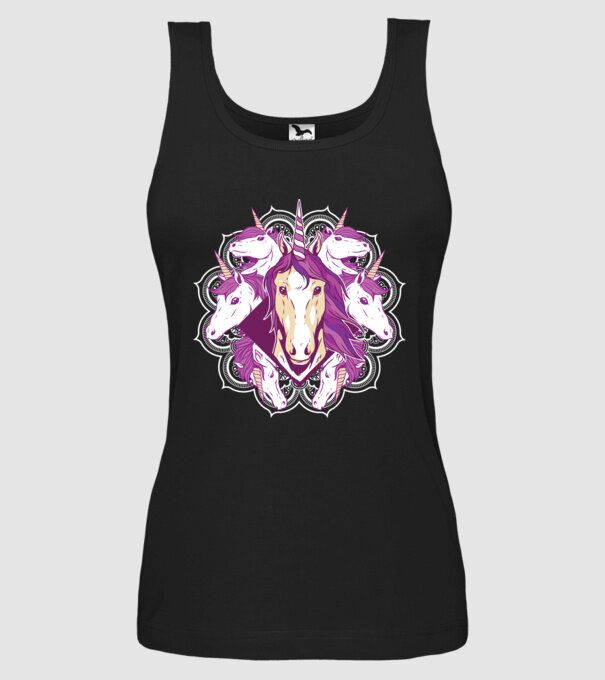 Unicorn Mandala model negru pe tricou