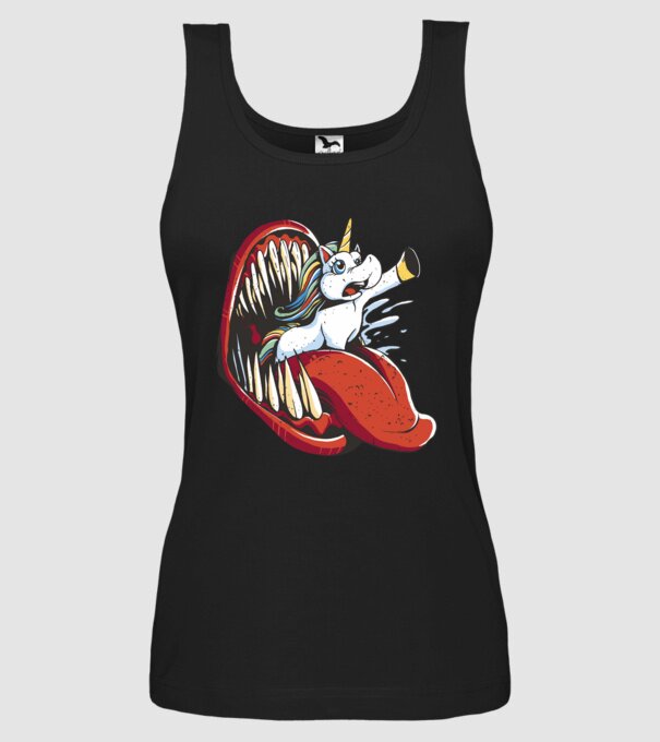În gura monstrului Unicorn model negru pe tricou