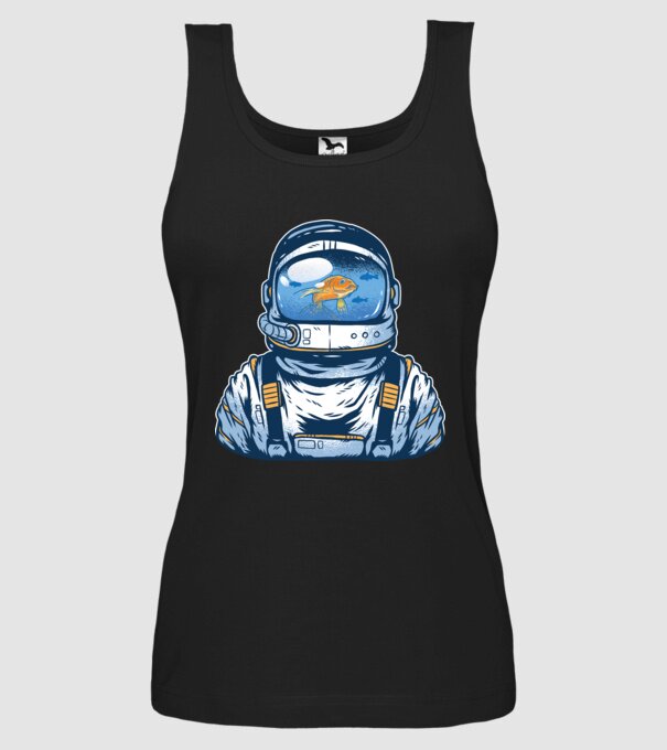 Peștișor auriu Astronaut model negru pe tricou