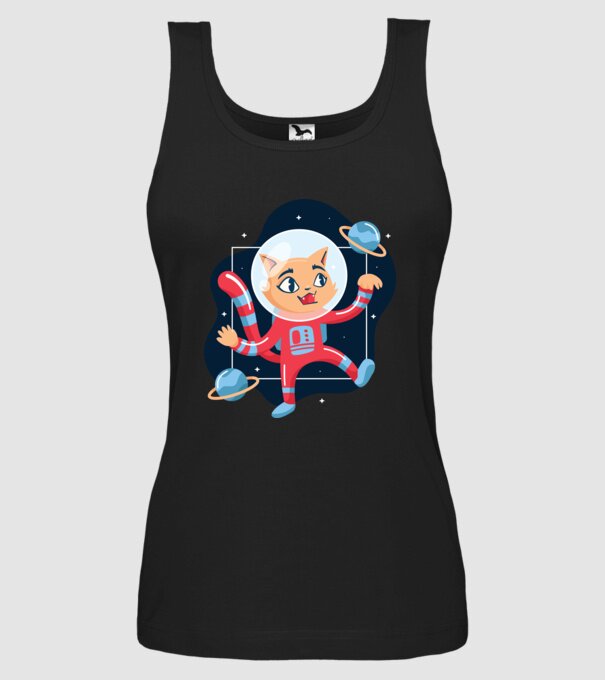 Pisică Astronaut model negru pe tricou