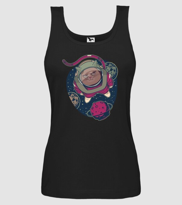 Pisică Astronaut model negru pe tricou
