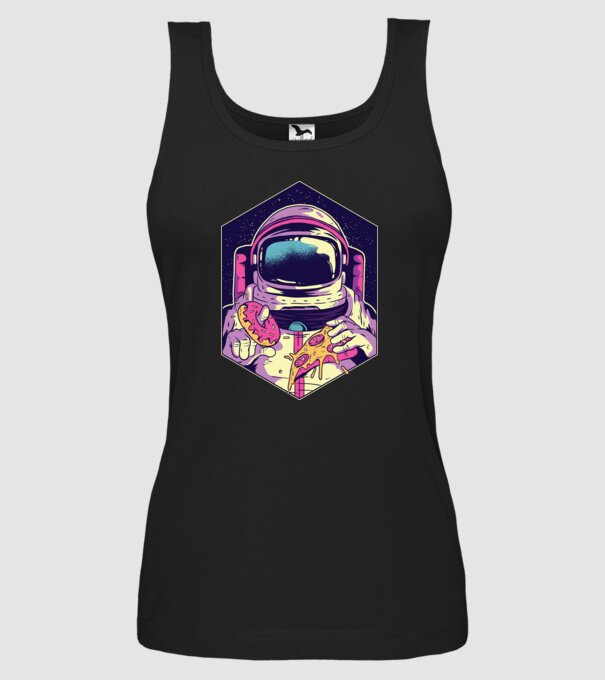 Astronaut Gogoașă și Pizza model negru pe tricou