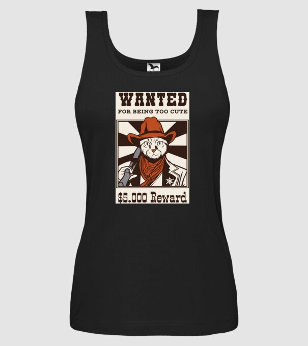 Wanted for being too cute Cowboy cu pisică model negru pe tricou