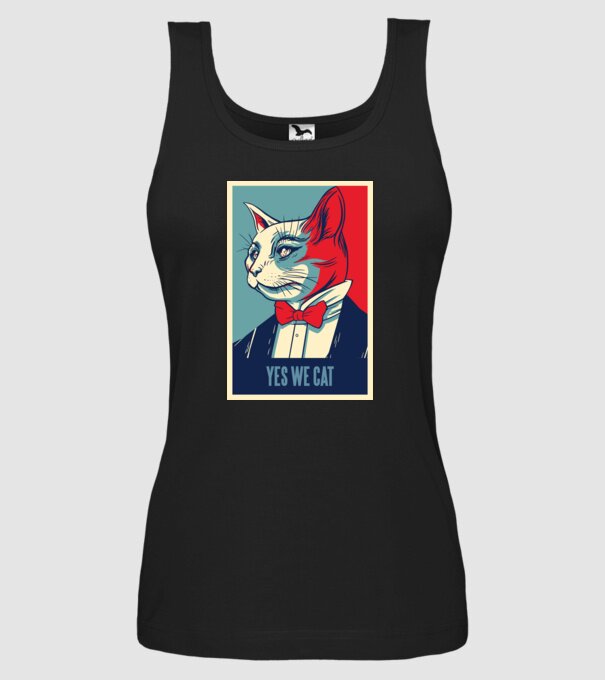 Yes We Cat poster cu pisică model negru pe tricou