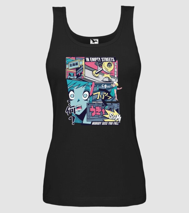 Anime Vaporwave Benzi desenate Skateboard model negru pe tricou