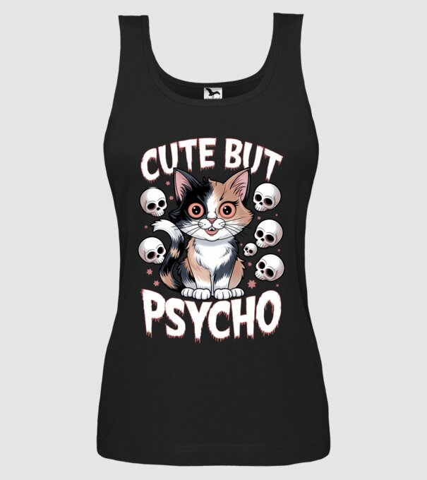 Cute, but Psycho pisică Negru model negru pe tricou