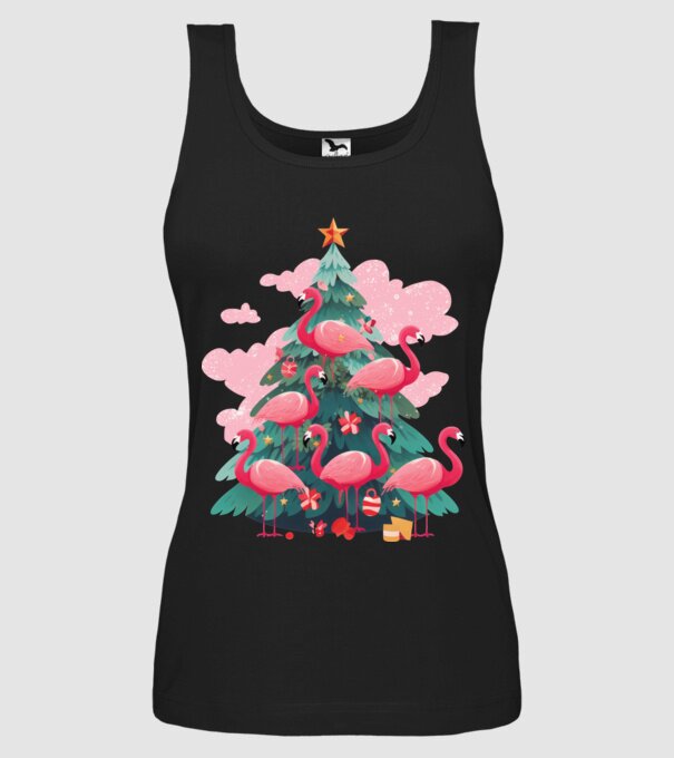 flamingo pom de Crăciun model negru pe tricou