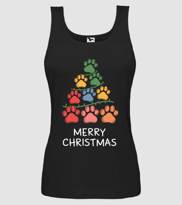 Merry Christmas Paws Negru model negru pe tricou