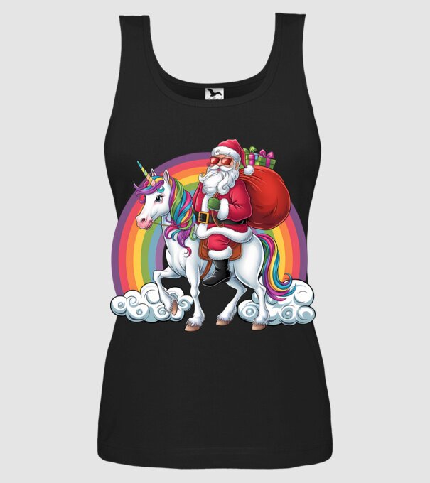 Moș Crăciun cool pe un unicorn 2 model negru pe tricou