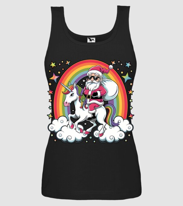 Moș Crăciun cool pe un unicorn model negru pe tricou