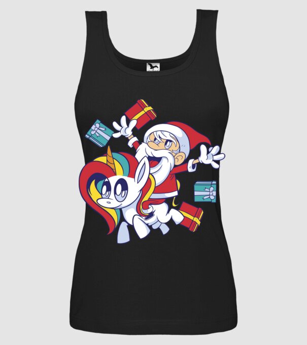 Moș Crăciun pe un unicorn model negru pe tricou