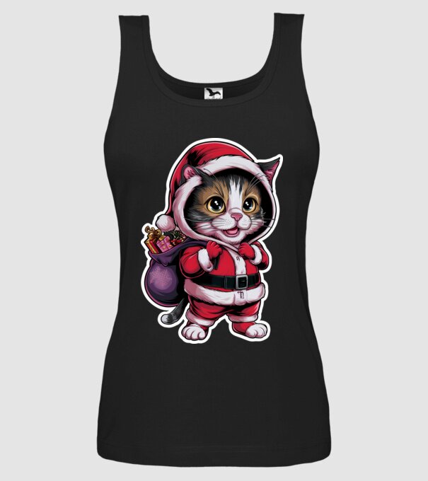Santa Cat model negru pe tricou