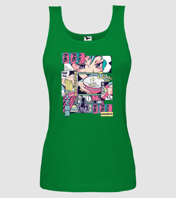 Anime Vaporwave Ramen model verde pe tricou