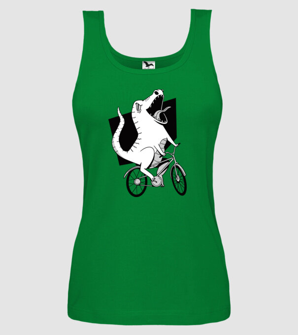Dinozaur cu bicicletă model verde pe tricou