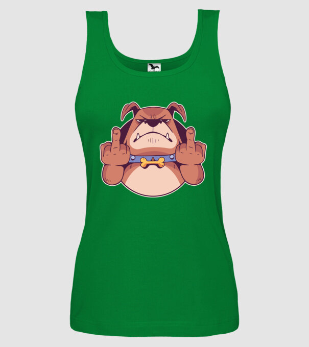 Bulldog arată degetul model verde pe tricou
