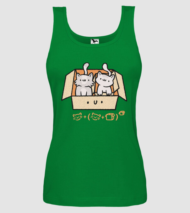 Cutie cu pisică drăguță model verde pe tricou