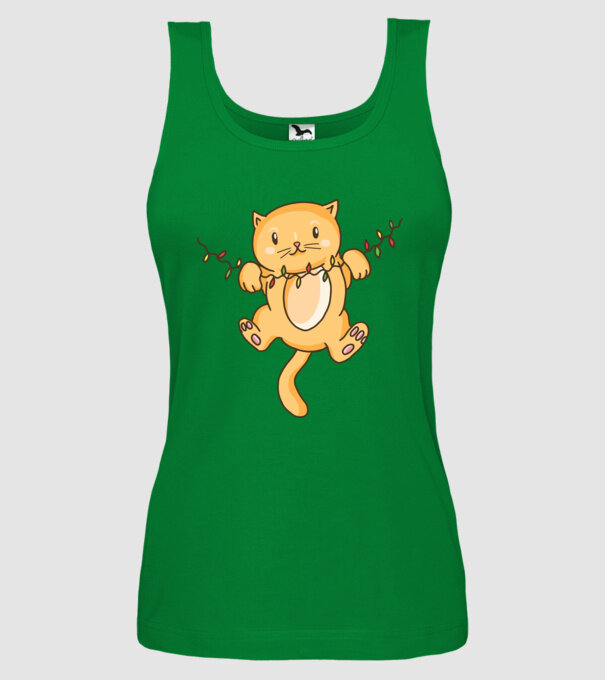 Pisică drăguță Crăciun model verde pe tricou