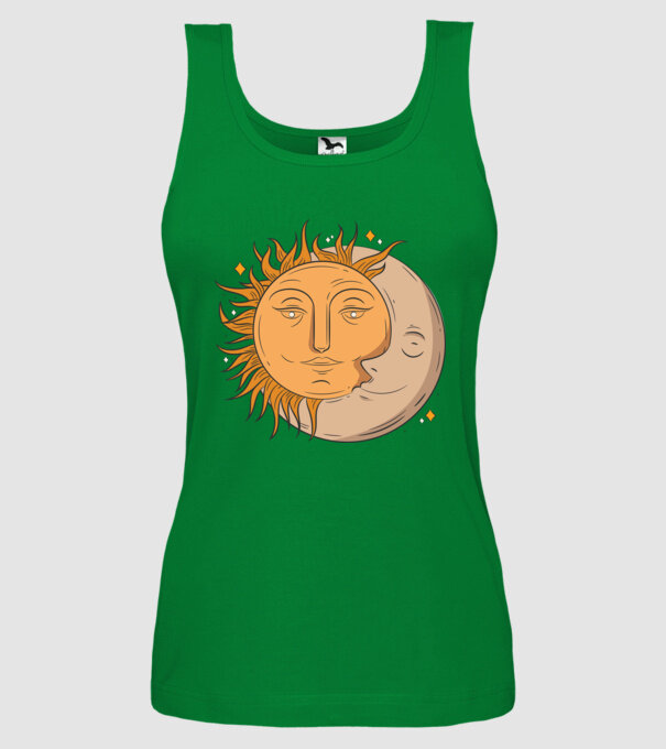 Luna și Soarele model verde pe tricou