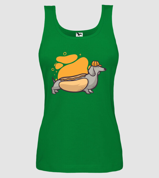 Teckel Hot dog model verde pe tricou