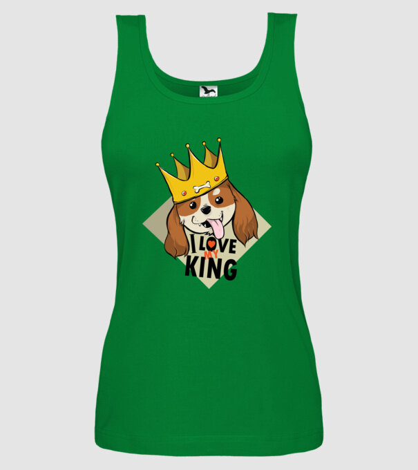 I love my king - Cavalier King Charles tricou cu câine Cocker Spaniel model verde pe tricou