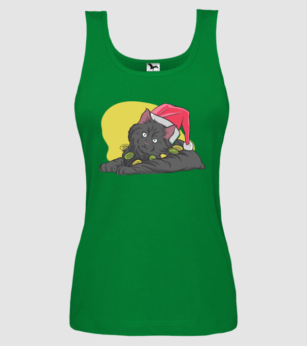 Pisică de Crăciun model verde pe tricou