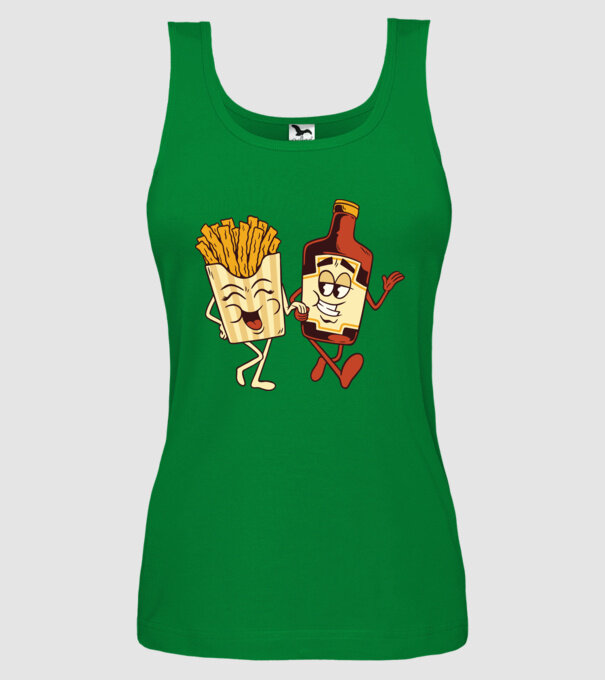 Ketchup + cartofi prăjiți model verde pe tricou
