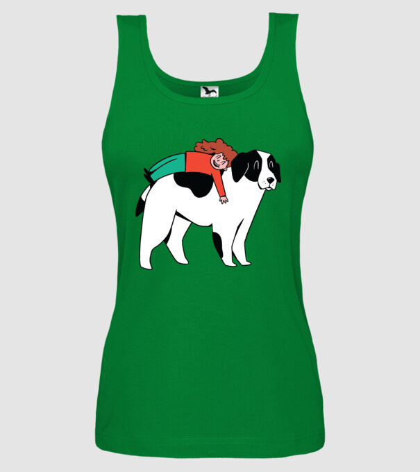 Fetiță cu câine model verde pe tricou