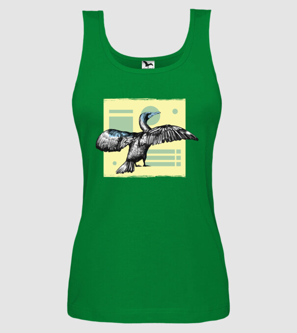 Pasăre cormoran model verde pe tricou