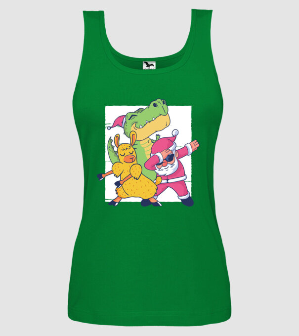 Moș Crăciun Llama T-rex DAB pentru Crăciun model verde pe tricou