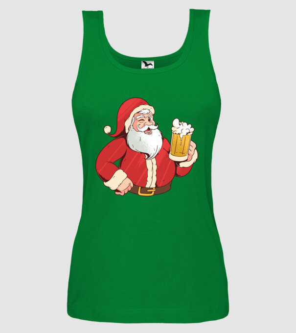 Moș Crăciun cu bere tricou amuzant model verde pe tricou