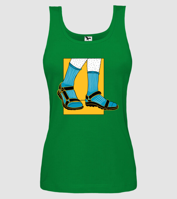 Sandale cu șosete model verde pe tricou