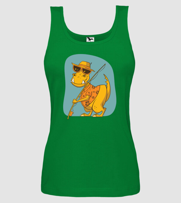 T-rex Pescar model verde pe tricou