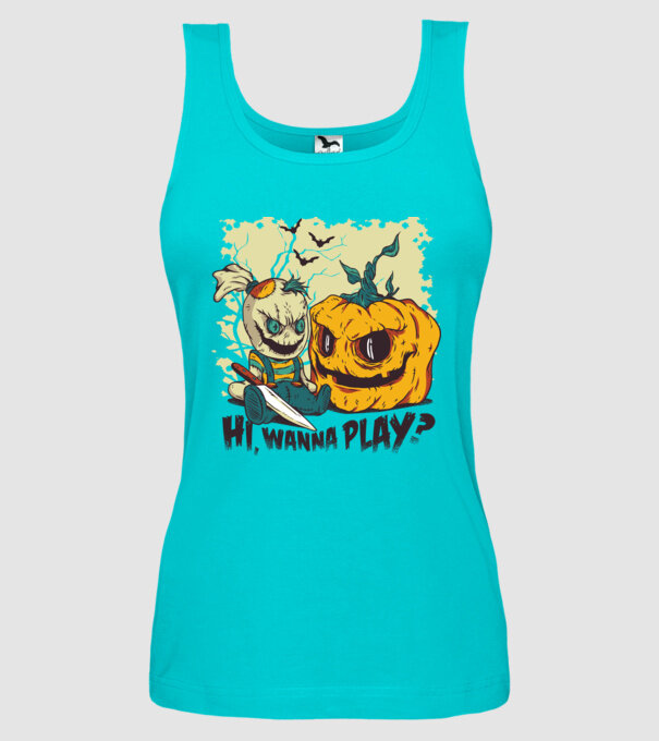 Vrei să te joci? Halloween model turcoaz pe tricou