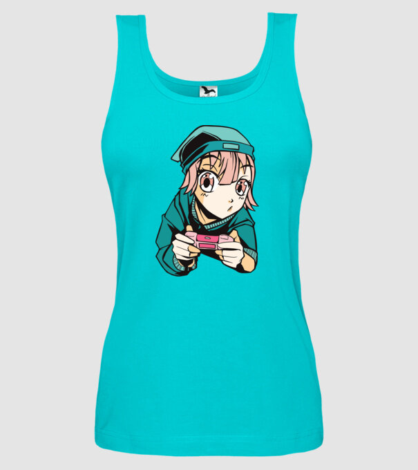 Anime fată Gamer model turcoaz pe tricou