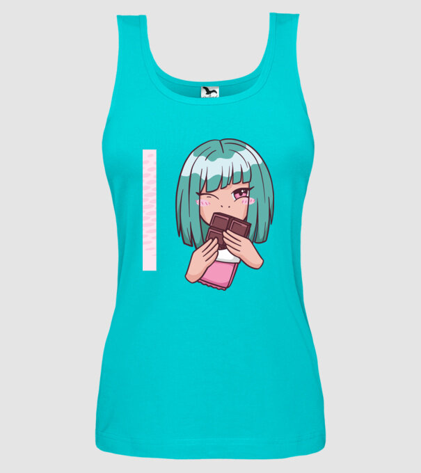 Anime fată cu ciocolată model turcoaz pe tricou