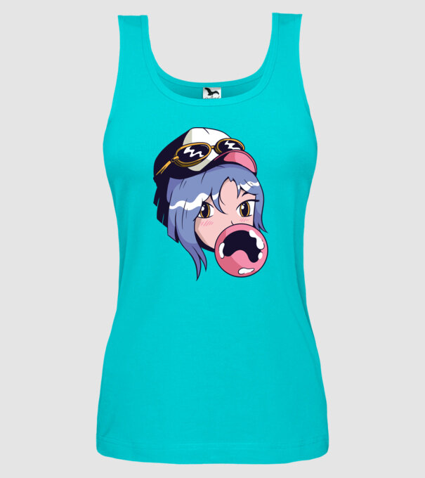 fată Anime cu gumă de mestecat model turcoaz pe tricou